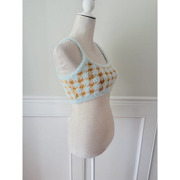 Avantlook Houndstooth Mohair Crop Top M Aqua Orange - Picture 2 of 5